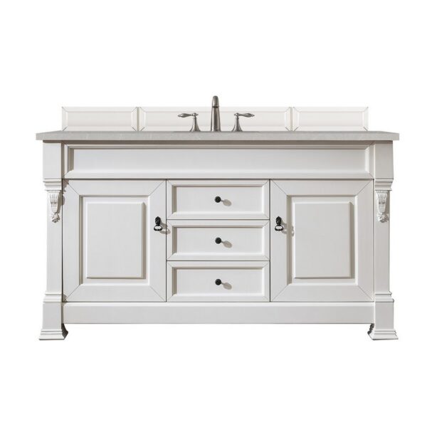 James Martin 147-V60S-BW-3ESR Brookfield 60 Inch Bright White Single Vanity with 3 CM Eternal Serena Quartz Top