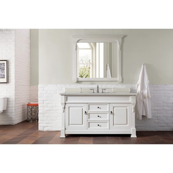 James Martin 147-V60S-BW-3ESR Brookfield 60 Inch Bright White Single Vanity with 3 CM Eternal Serena Quartz Top