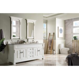 James Martin 147-V72-BW-3AF Brookfield 72 Inch Bright White Double Vanity with 3 cm Arctic Fall Solid Surface Top