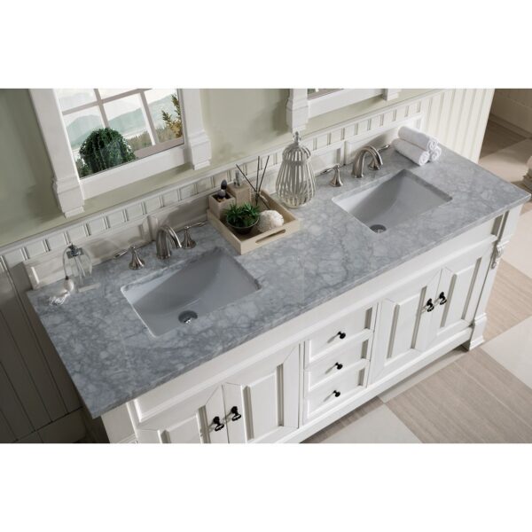 James Martin 147-V72-BW-3CAR Brookfield 72 Inch Bright White Double Vanity with 3 cm Carrara Marble Top