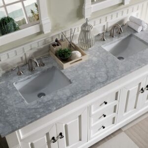 James Martin 147-V72-BW-3CAR Brookfield 72 Inch Bright White Double Vanity with 3 cm Carrara Marble Top