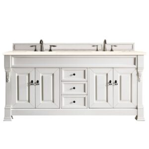 James Martin 147-V72-BW-3EMR Brookfield 72 Inch Bright White Double Vanity with 3 CM Eternal Marfil Quartz Top