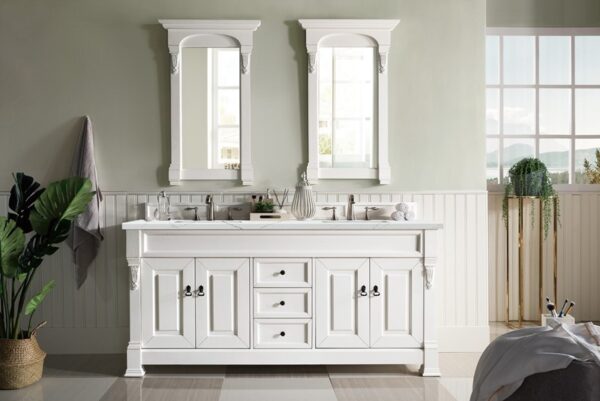 James Martin 147-V72-BW-3ENC Brookfield 72 Inch Double Vanity Cabinet with Ethereal Noctis Quartz Top - Bright White