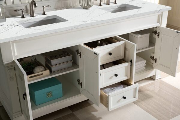 James Martin 147-V72-BW-3ENC Brookfield 72 Inch Double Vanity Cabinet with Ethereal Noctis Quartz Top - Bright White