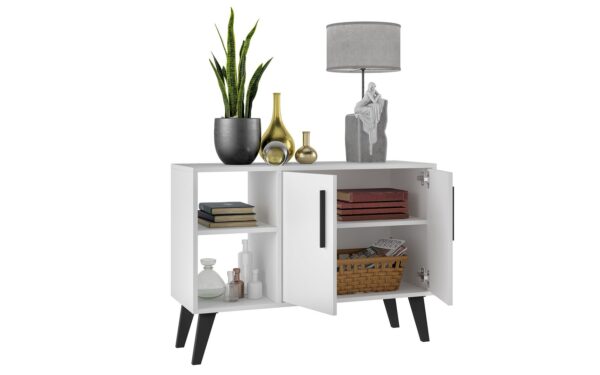 Manhattan Comfort Mid-Century- Modern Amsterdam 35.43" Sideboard with 4 Shelves in White