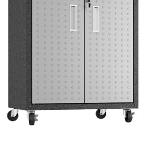 Manhattan Comfort 3-Piece Fortress Mobile Space-Saving Steel Garage Cabinet and Worktable 1.0 in Grey