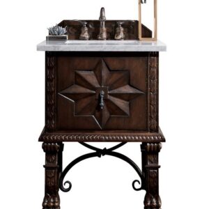 James Martin 150-V26-ANW-3CAR Balmoral 26 Inch Single Vanity Cabinet in Antique Walnut with 3 cm Carrara Marble Top