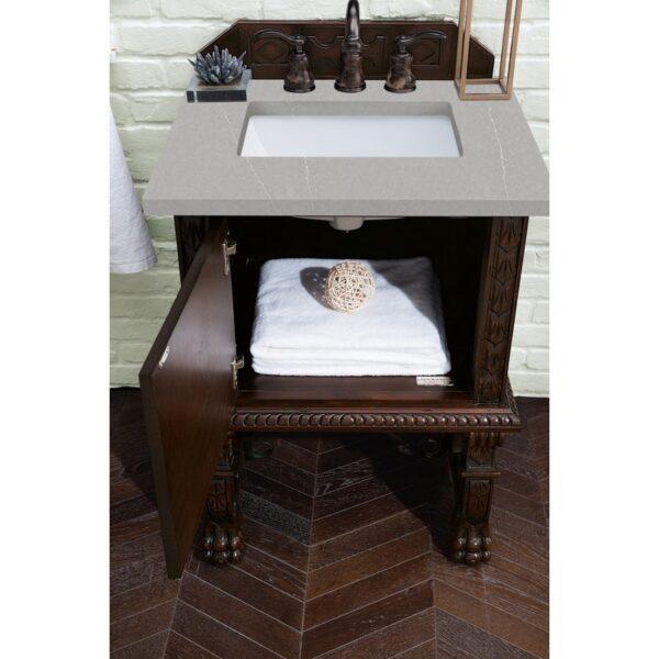 James Martin 150-V26-ANW-3ESR Balmoral 26 Inch Single Vanity Cabinet in Antique Walnut with 3 CM Eternal Serena Quartz Top