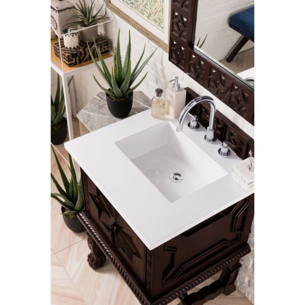 James Martin 150-V26-ANW-3WZ Balmoral 26 Inch Single Vanity Cabinet in Antique Walnut with 3cm White Zeus Quartz Top