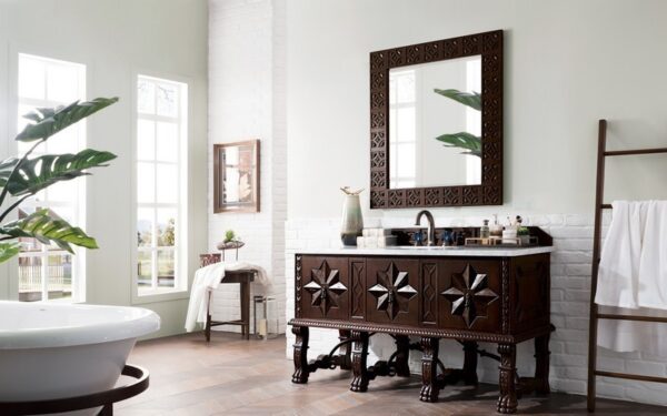 James Martin 150-V60S-ANW-3CAR Balmoral 60 Inch Antique Walnut Single Vanity with 3 cm Carrara Marble Top