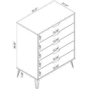 Manhattan Comfort Rockefeller 5-Drawer Tall Dresser with Metal Legs in White