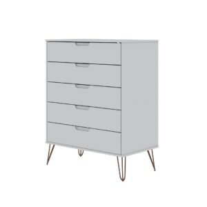 Manhattan Comfort Rockefeller 5-Drawer Tall Dresser with Metal Legs in White