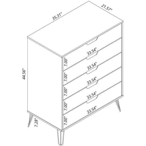 Manhattan Comfort Rockefeller 5-Drawer Tall Dresser with Metal Legs in Black