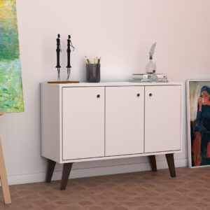 Manhattan Comfort Mid-Century- Modern Bromma 35.43" Sideboard 2.0 with 3 Shelves in White