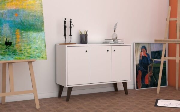 Manhattan Comfort Mid-Century- Modern Bromma 35.43" Sideboard 2.0 with 3 Shelves in White