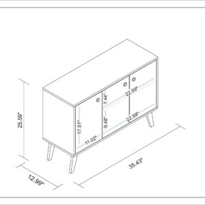 Manhattan Comfort Mid-Century- Modern Bromma 35.43" Sideboard 2.0 with 3 Shelves in White