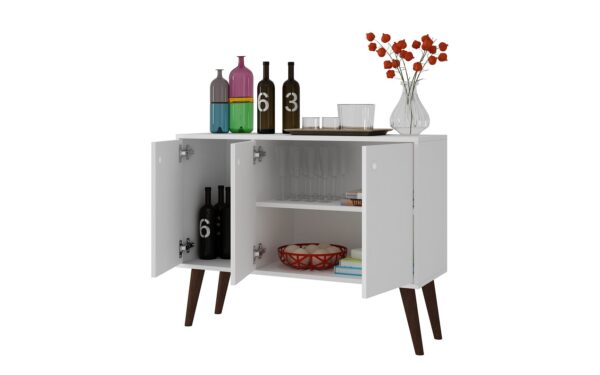 Manhattan Comfort Mid-Century- Modern Bromma 35.43" Sideboard 2.0 with 3 Shelves in White