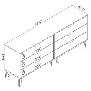 Manhattan Comfort Rockefeller 6-Drawer Double Low Dresser with Metal Legs in White