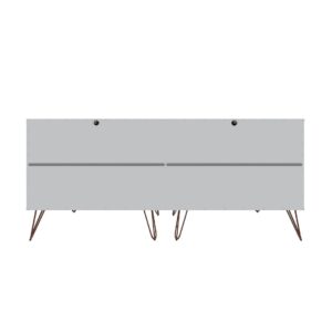 Manhattan Comfort Rockefeller 6-Drawer Double Low Dresser with Metal Legs in White