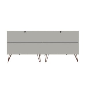 Manhattan Comfort Rockefeller 6-Drawer Double Low Dresser with Metal Legs in Off White and Nature