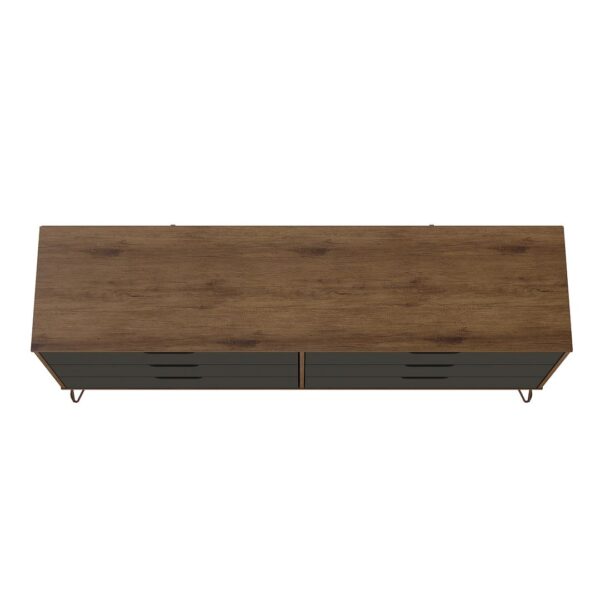 Manhattan Comfort Rockefeller 6-Drawer Double Low Dresser with Metal Legs in Nature and Textured Grey