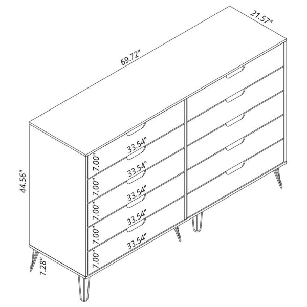 Manhattan Comfort Rockefeller 10-Drawer Double Tall Dresser with Metal Legs in White