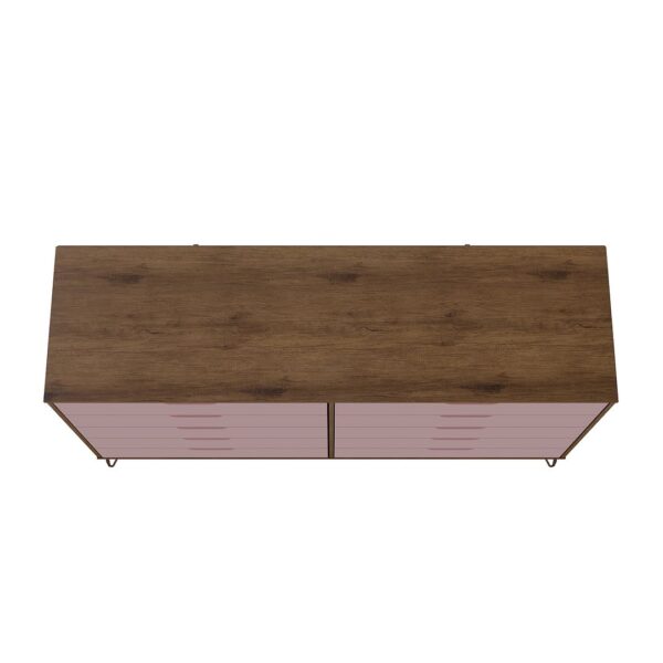 Manhattan Comfort Rockefeller 10-Drawer Double Tall Dresser with Metal Legs in Nature and Rose Pink