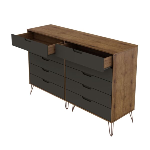 Manhattan Comfort Rockefeller 10-Drawer Double Tall Dresser with Metal Legs in Nature and Textured Grey