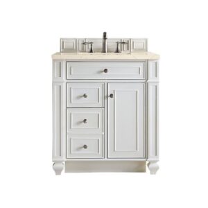 James Martin 157-V30-BW-3EMR Bristol 30 Inch Single Vanity in Bright White with 3 CM Eternal Marfil Quartz Top