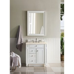 James Martin 157-V30-BW-3EMR Bristol 30 Inch Single Vanity in Bright White with 3 CM Eternal Marfil Quartz Top