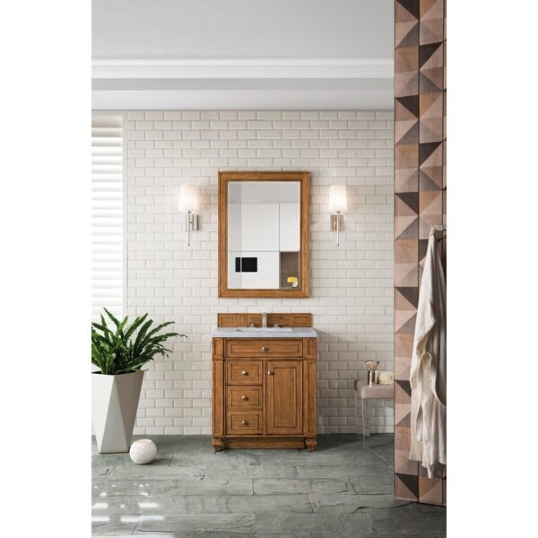 James Martin 157-V30-SBR-3CAR Bristol 30 Inch Single Vanity in Saddle Brown with 3 CM Carrara Marble Top