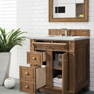 James Martin 157-V30-SBR-3ENC Bristol 30 Inch Single Vanity Cabinet with Ethereal Noctis Quartz Top - Saddle Brown