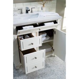 James Martin 157-V36-BW-3AF Bristol 36 Inch Single Vanity in Bright White with 3 cm Arctic Fall Solid Surface Top