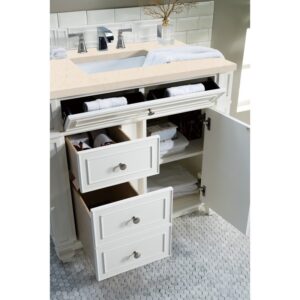 James Martin 157-V36-BW-3EMR Bristol 36 Inch Single Vanity in Bright White with 3 CM Eternal Marfil Quartz Top