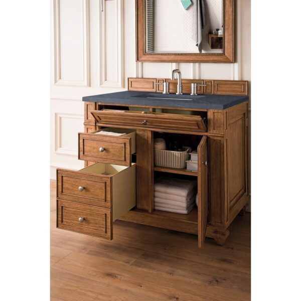 James Martin 157-V36-SBR-3CSP Bristol 36 Inch Single Vanity in Saddle Brown with 3 CM Charcoal Soapstone Quartz Top