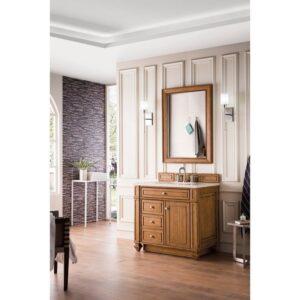 James Martin 157-V36-SBR-3EMR Bristol 36 Inch Single Vanity in Saddle Brown with 3 CM Eternal Marfil Quartz Top