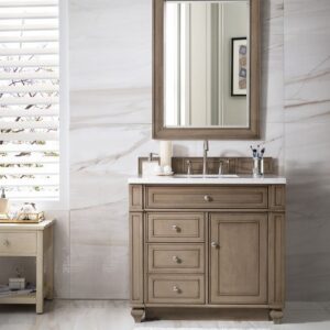 James Martin 157-V36-WW-3CAR Bristol 36 Inch Single Vanity in Whitewashed Walnut with 3 cm Carrara Marble Top