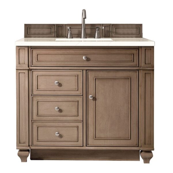 James Martin 157-V36-WW-3EMR Bristol 36 Inch Single Vanity Whitewashed Walnut with 3 CM Eternal Marfil Quartz Top