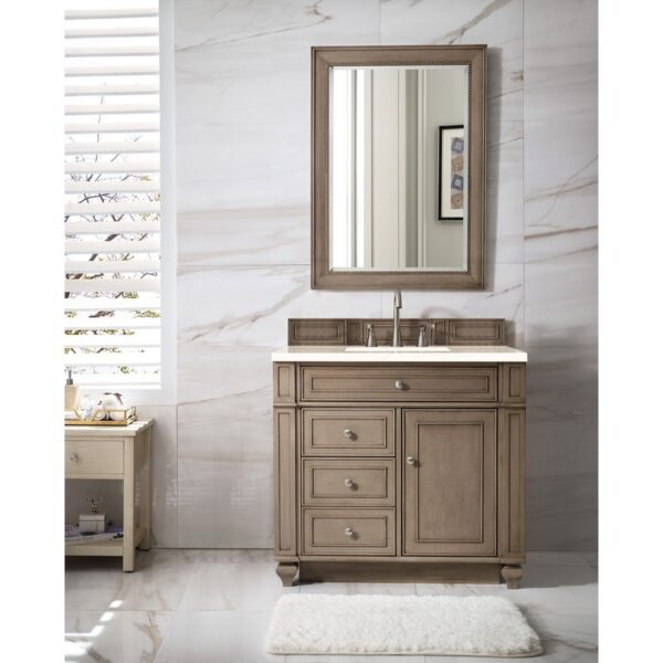 James Martin 157-V36-WW-3EMR Bristol 36 Inch Single Vanity Whitewashed Walnut with 3 CM Eternal Marfil Quartz Top