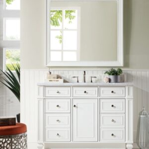 James Martin 157-V48-BW-3CAR Bristol 48 Inch Single Vanity in Bright White with 3 cm Carrara Marble Top