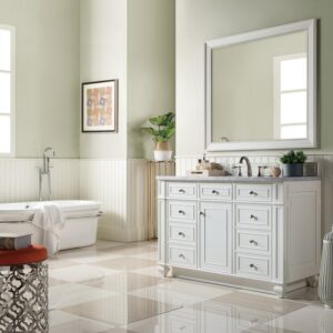 James Martin 157-V48-BW-3CAR Bristol 48 Inch Single Vanity in Bright White with 3 cm Carrara Marble Top