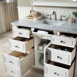 James Martin 157-V48-BW-3CAR Bristol 48 Inch Single Vanity in Bright White with 3 cm Carrara Marble Top