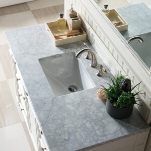 James Martin 157-V48-BW-3CAR Bristol 48 Inch Single Vanity in Bright White with 3 cm Carrara Marble Top