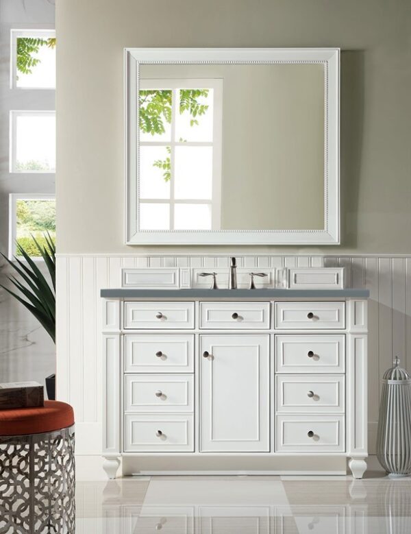 James Martin 157-V48-BW-3CBL Bristol 48 Inch Single Vanity Cabinet with Cala Blue Quartz Top - Bright White