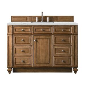 James Martin 157-V48-SBR-3ENC Bristol 48 Inch Single Vanity Cabinet with Ethereal Noctis Quartz Top - Saddle Brown