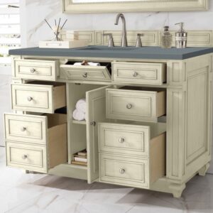 James Martin 157-V48-VV-3CBL Bristol 48 Inch Single Vanity Cabinet with Cala Blue Quartz Top - Vintage Vanilla