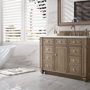 James Martin 157-V48-WW-3CAR Bristol 48 Inch Single Vanity in Whitewashed Walnut with 3 cm Carrara Marble Top