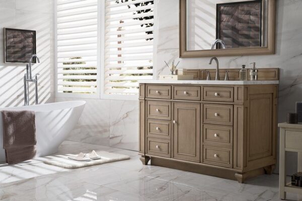 James Martin 157-V48-WW-3CAR Bristol 48 Inch Single Vanity in Whitewashed Walnut with 3 cm Carrara Marble Top