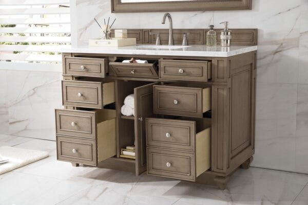 James Martin 157-V48-WW-3AF Bristol 48 Inch Single Vanity in Whitewashed Walnut with 3 cm Arctic Fall Solid Surface Top