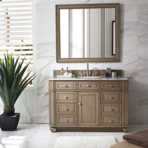 James Martin 157-V48-WW-3CAR Bristol 48 Inch Single Vanity in Whitewashed Walnut with 3 cm Carrara Marble Top